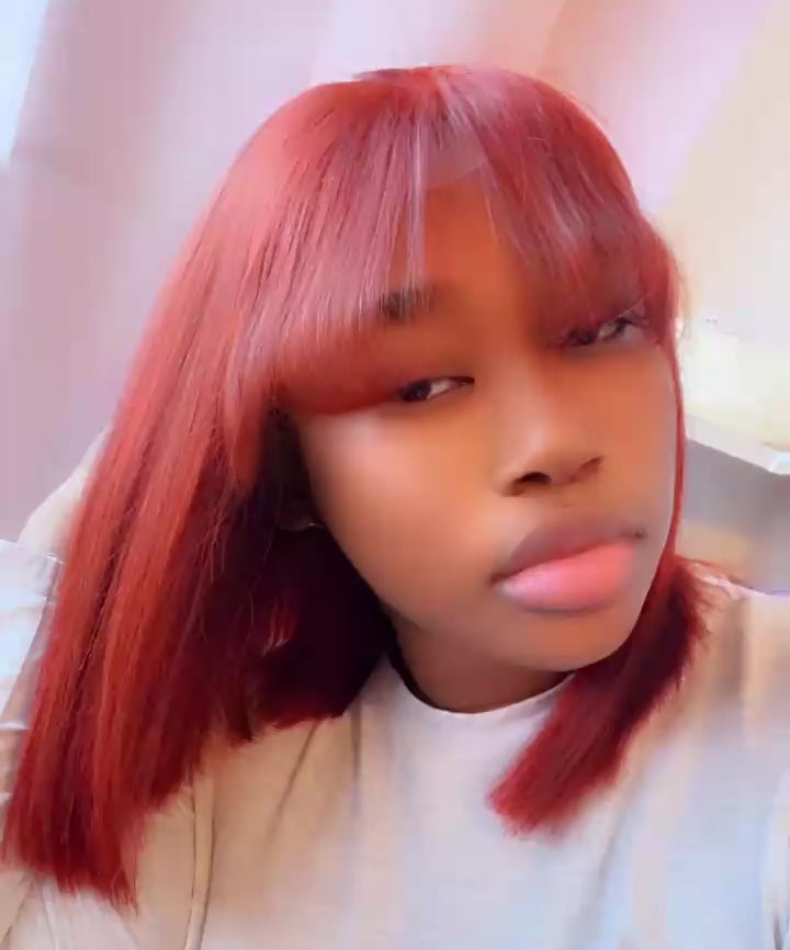 perruque vietnamienne  5*5 lace frange SDD Bob orange 12 pouces 220%