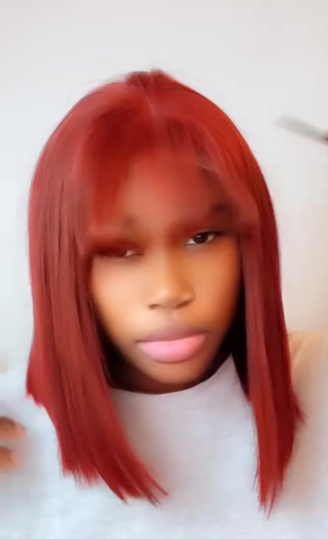 perruque vietnamienne  5*5 lace frange SDD Bob orange 12 pouces 220%